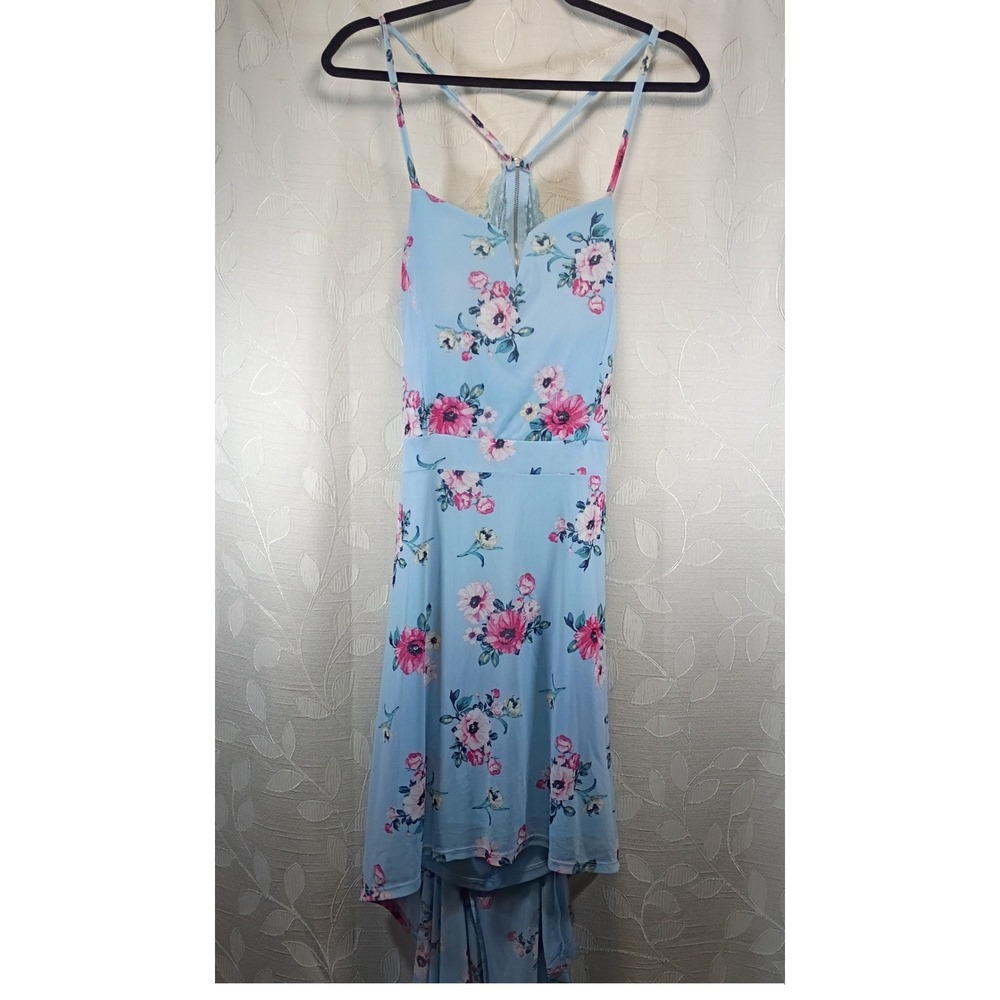 No Boundaries Light Blue Floral High-Low Dress Lace Back XXL 19